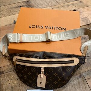 Louis Vuitton Monogram Belt Bag with Tan Strap